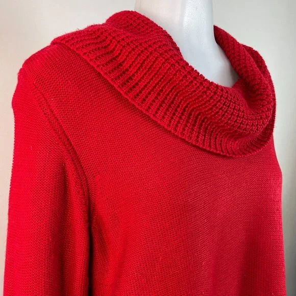 Calvin Klein Sweater Large Red Cowl Neck Pullover Women's Long Sleeve - Picture 2 of 12